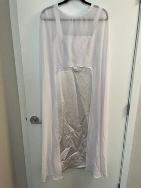 White satin dress with cape